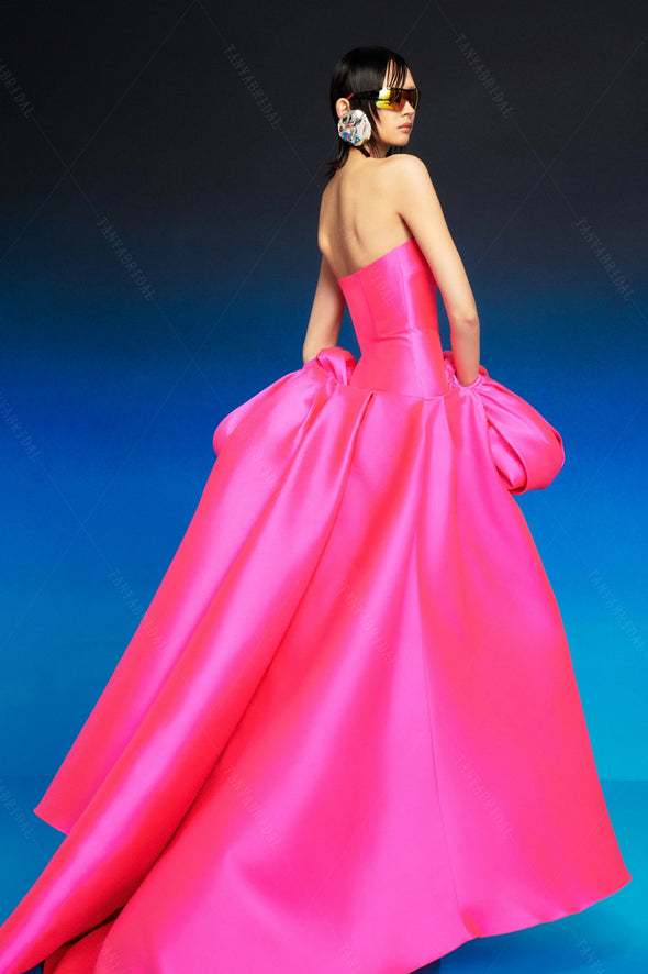 Black Sheath Prom Dresses With Pink Satin Cape Maxi Gowns DE006