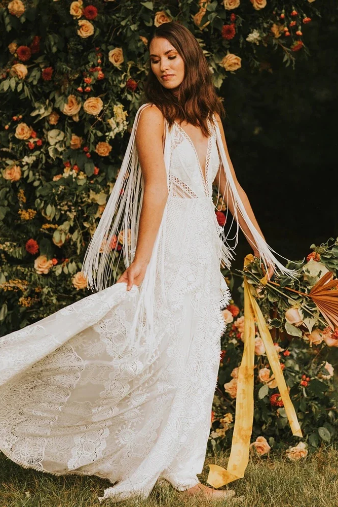 Ethereal Tassel Fringe Wedding Dresses Bohemian DW451 Ethereal Tassel Fringe Wedding Dresses Bohemian DW451