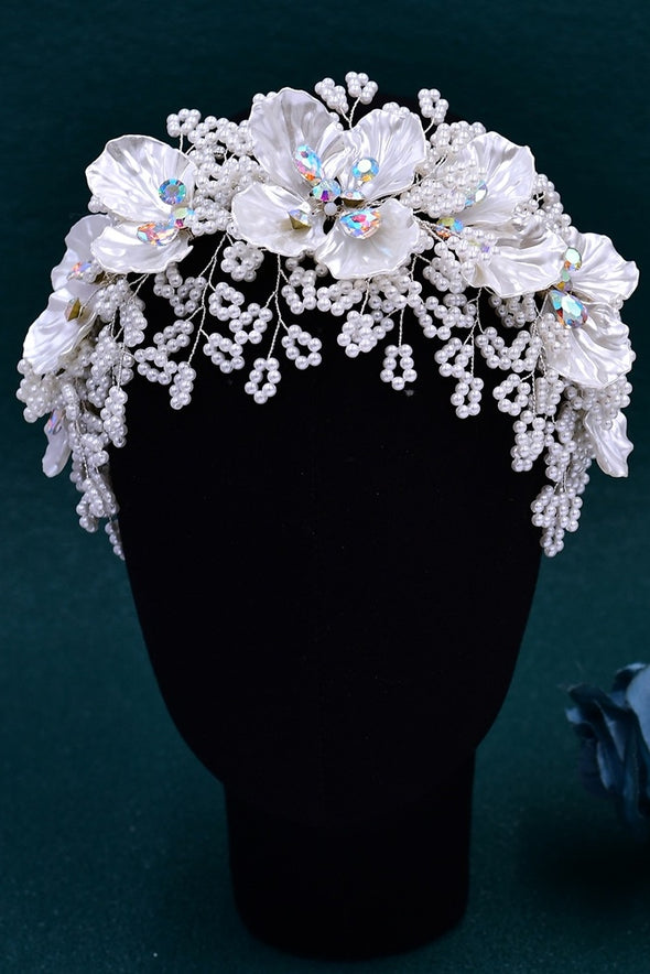 HP675  Bride Luxury Accessories White Resin Leaves Colorful Rhinestone Hair Hoop