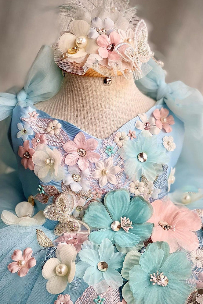 Sky Blue Pretty Flower Girl Dress With Bow TANYA BRIDAL Sky Blue Pretty Flower Girl Dress With Bow TANYA BRIDAL
