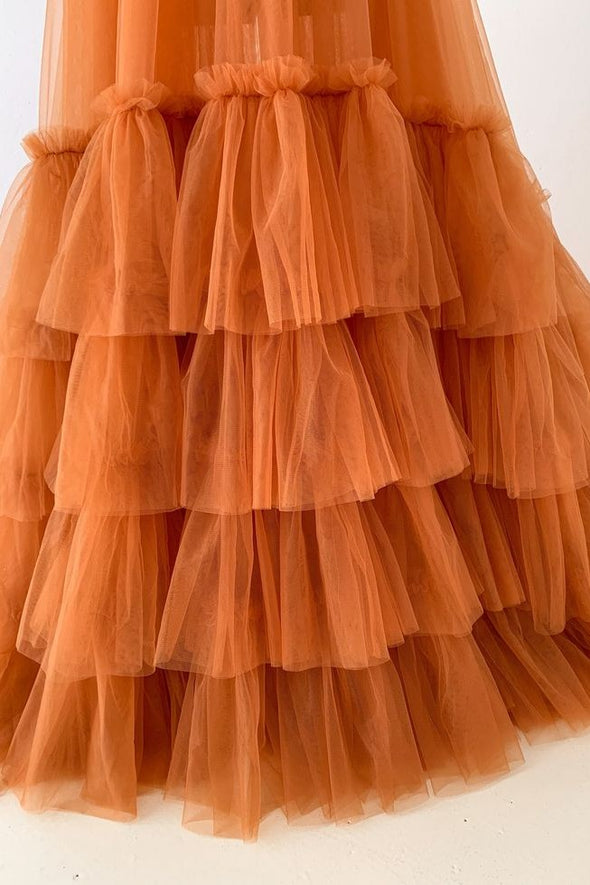 Ruffles Tulle Long Prom Dresses A Line New Style