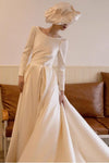 #DZ9373 A Line Wedding Dress Backless Ivory Long Sleeves Satin