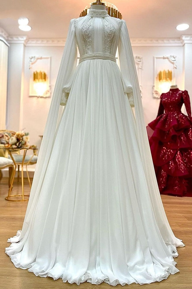 Muslim A-line Wedding Dresses Paillette Pearls High Collar TANYA BRIDAL Muslim A-line Wedding Dresses Paillette Pearls High Collar TANYA BRIDAL