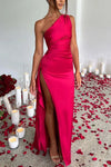 One Shoulder Side Slit Bridesmaid Dress Simple Modest Dress