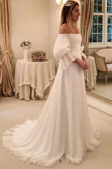 Off The Shoulder Half Sleeves A Line Wedding Dress Boho