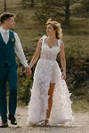 #DZ9336 Off Shoulder 3D Flowers Princess Wedding Dress High Slit