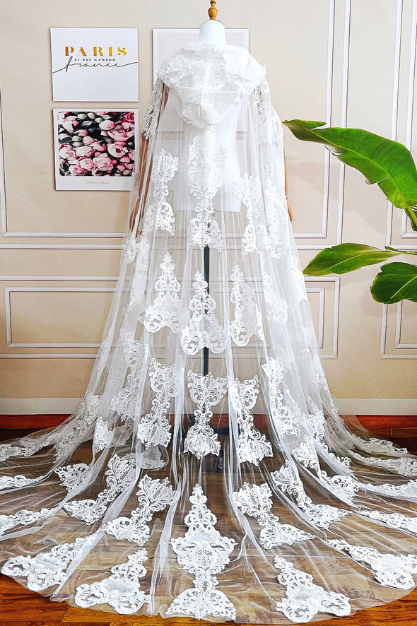 Elegant Lace Wedding Cape With Hood ZJ085