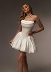 Ivory Satin A Line Short Mini Homecoming Dress Lace Up Back