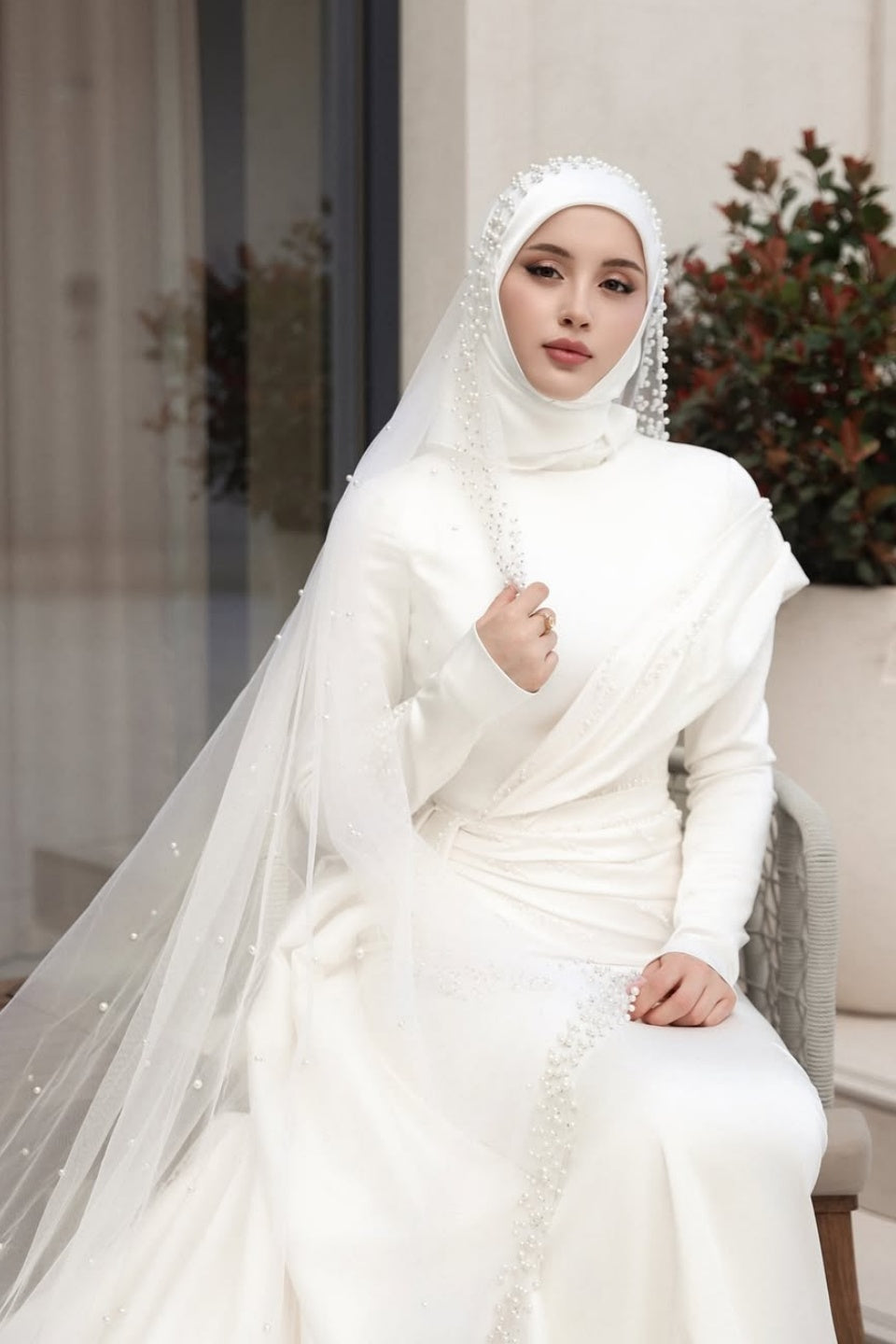 white hijab dress Modest Muslim Wedding Dresses with Cape Great to have for work Smocked Dress Swan Gray -