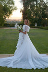 #DZ9357 A Line Short Sleeves Organza Side Split Wedding Dress