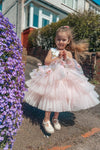 One Shoulder Floral Lace Pink Flower Girl Dress