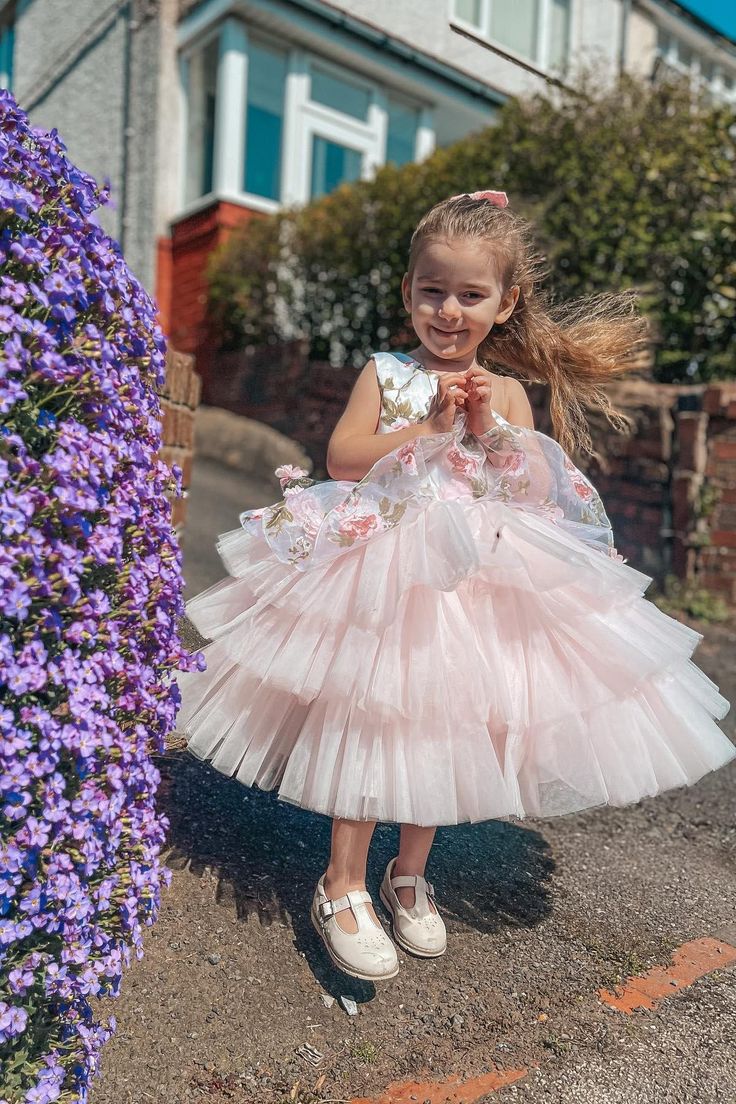 One Shoulder Floral Lace Pink Flower Girl Dress One Shoulder Floral Lace Pink Flower Girl Dress