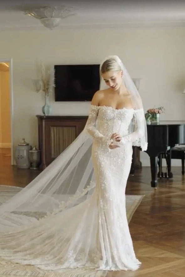 #DZ9365 Mermaid Beach Wedding Dresses with Long Sleeve