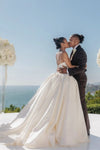 Luxury Ball Gown Long Satin Wedding Dress Lace Up Back