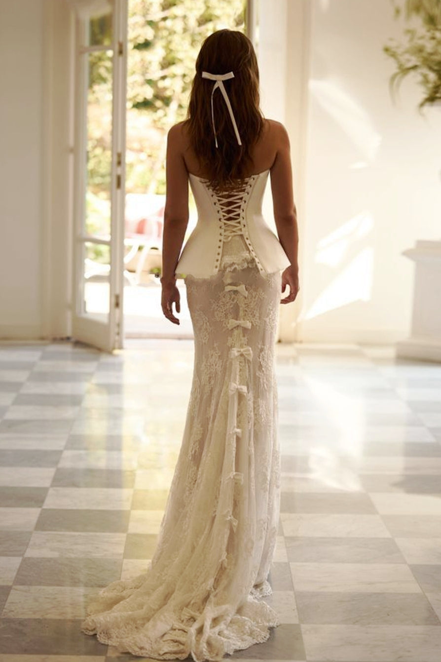Vintage Sweetheart Lace Applique Two Piece Wedding Dresses TANYA BRIDAL Vintage Sweetheart Lace Applique Two Piece Wedding Dresses TANYA BRIDAL