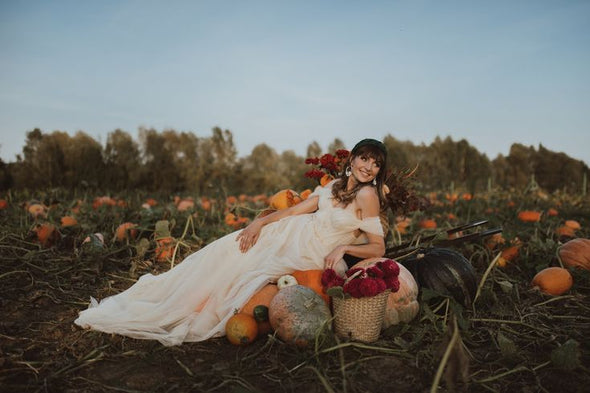 Nude Bohemian Tulle off Shoulder Wedding Dress