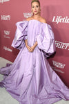 A Line Puffy Sleeves Lavender Taffeta  Prom Dress