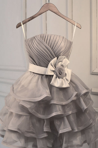 Gray Organza Ruffles Homecoming Party Dress