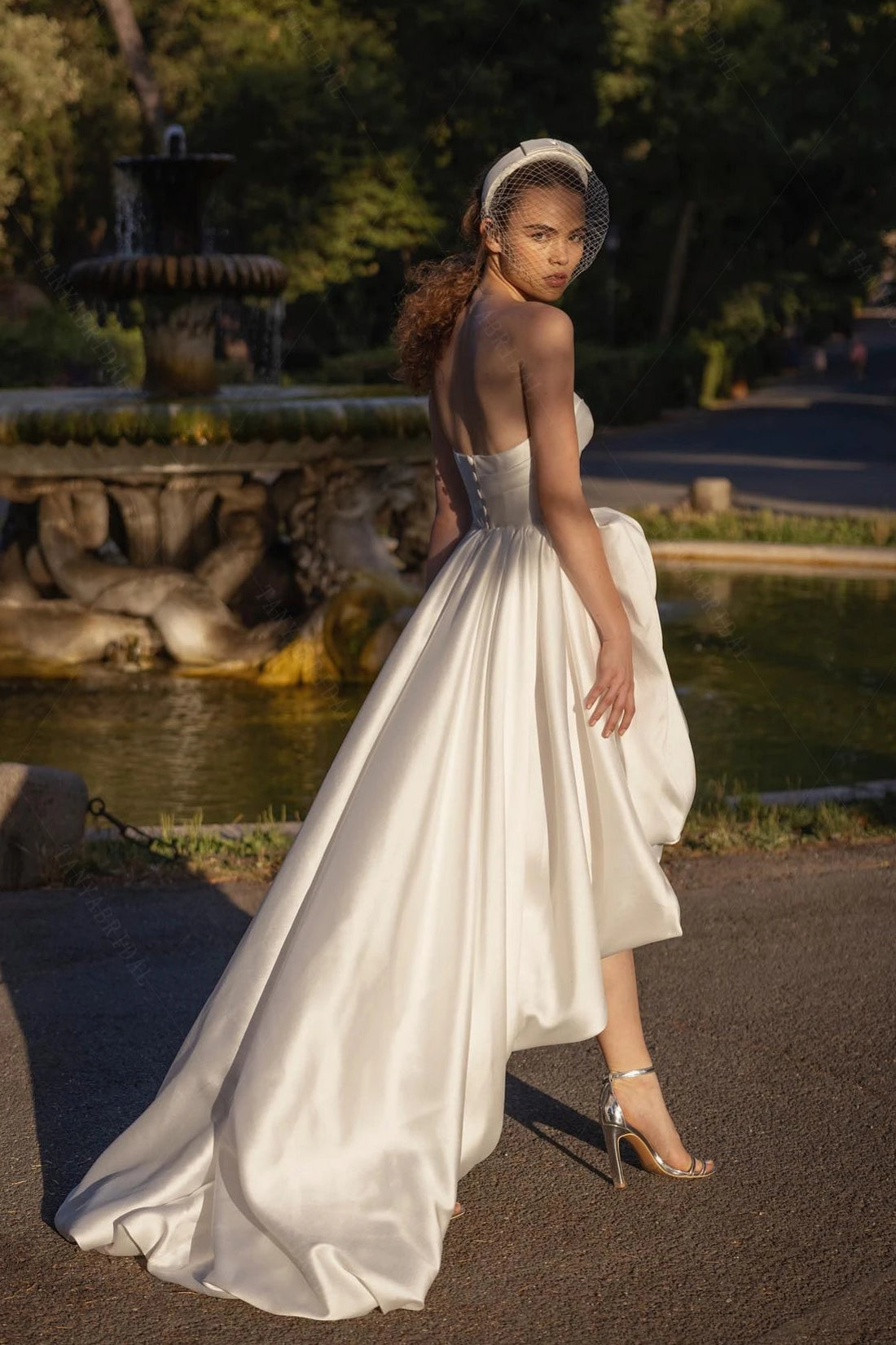 corset wedding dress Fit & Flare Silk with Draped Sheer Lace Back Formal Wedding Sculpted Corset Bodice Satin Wedding