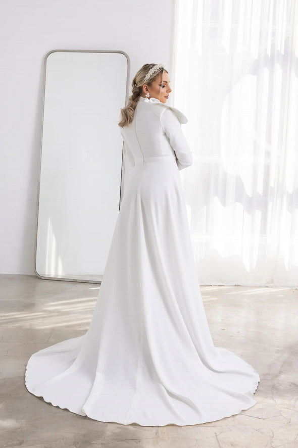 High Neck Full Sleeves A Line Simple Muslim Wedding Dresses With Rose