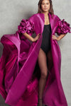 ZJ239 Fuchsia Long Evening Coat Taffeta Cape Stylish