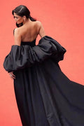 Black Color Puffy Cape With Long Train Charming Jacket Chic ZJ153