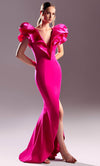 Plunging Neck Ruffled Detail Sleeve Prom Dress