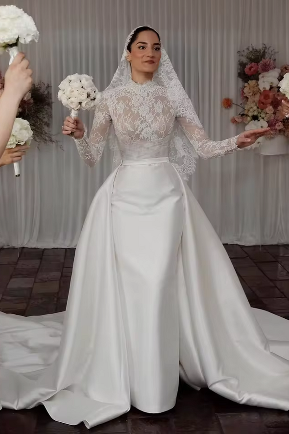 #DZ9375 Meerjungfrau-Brautkleid mit Schleier-Applikationen