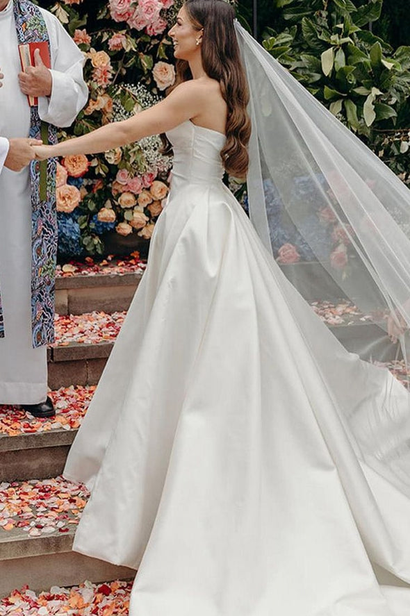Satin A Line Wedding Gown With Split