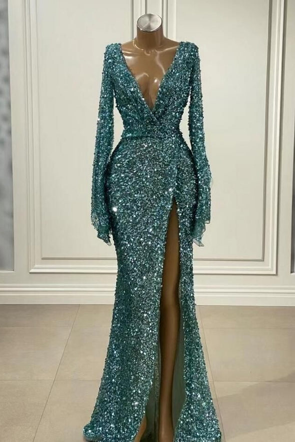 Sparkly Mermaid Sequins Prom Dresses With Long Sleeves