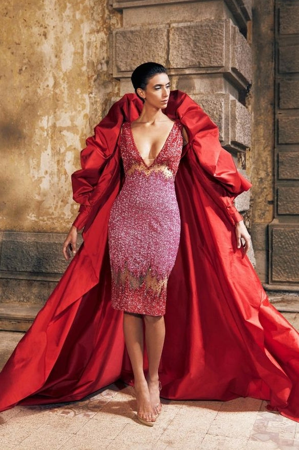 Red Ruffled Taffetta Special Occasion Evening Party Cape Jacket Red Ruffled Taffetta Special Occasion Evening Party Cape Jacket