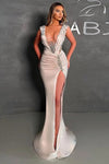 Champagne Mermaid Prom Dresses Beaded Side Split Evening Gowns