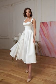 White Tea Length Satin Party Dress Homecoming Gowns 24372039 - White Tea Length Satin Party Dress Homecoming Gowns 24372039 -