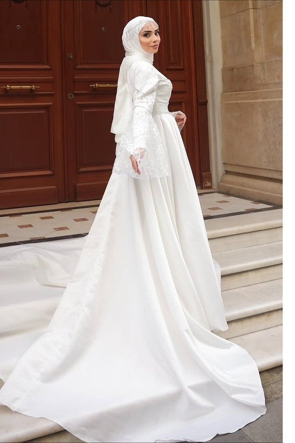 #DZ9442 Muslim Wedding Dress Long Flare Sleeves
