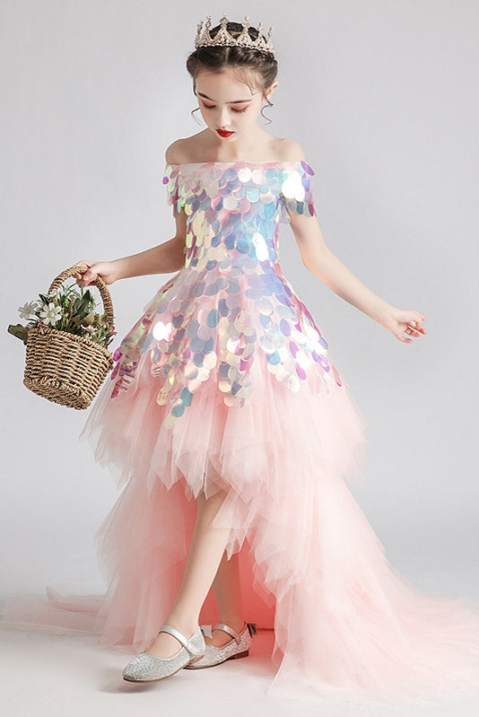 big sequin dress Bling Bling Big Sequin Shinny Pink Girl Party Gown – TANYA BRIDAL