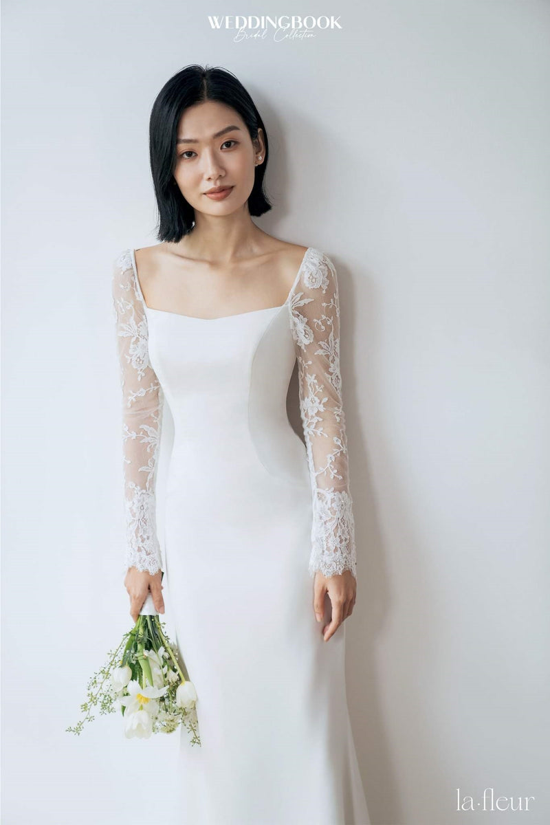 Lace Sleeves Long Simple Sheath Wedding Dress – TANYA BRIDAL