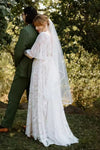 #DZ9329 Half Flutter Sleeves Boho Plunge V Bridal Gowns
