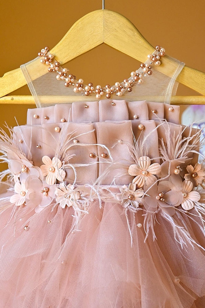 Pink Tulle Flower Girl Dress With Feathers TANYA BRIDAL Pink Tulle Flower Girl Dress With Feathers TANYA BRIDAL