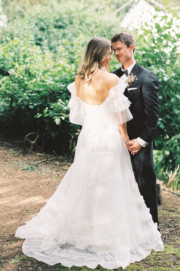 #DZ9354 A Line Wedding Dress Tiered Ruffles