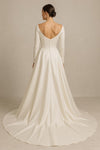 #DZ9372 Long Sleeves Satin A Line Wedding Dress Backless