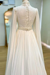 Muslim A-line Wedding Dresses Paillette Pearls High Collar