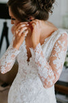 Long Sleeves V Back Lace Wedding Dress Court Train
