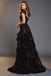 #LY9201 High Split Lace Cap Sleeves Long Evening Prom Dress