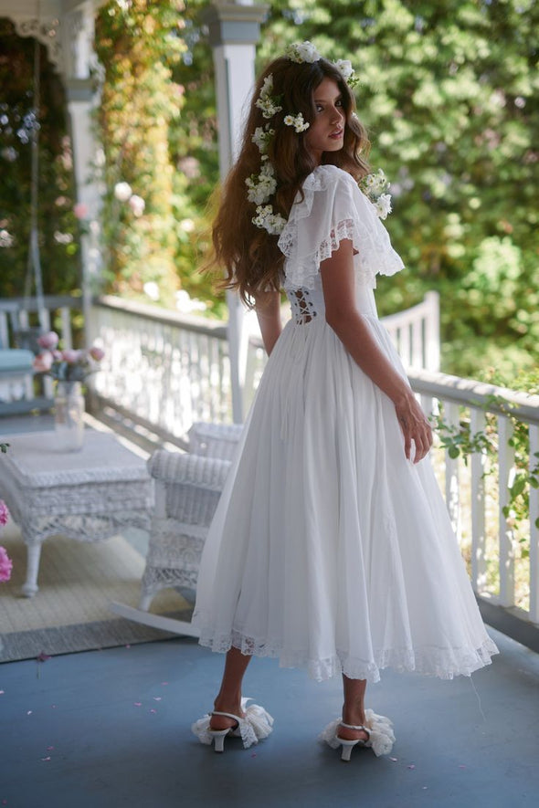 #DZ9349  Romantic Taffeta Square Neck Ankle Length Wedding Dress