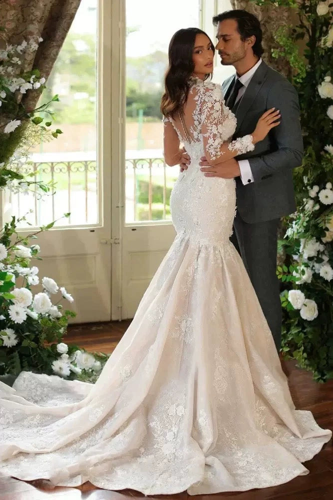LY9213 Mermaid Lace Long Wedding Dress With Full Sleeves TANYA BRIDAL LY9213 Mermaid Lace Long Wedding Dress With Full Sleeves TANYA BRIDAL