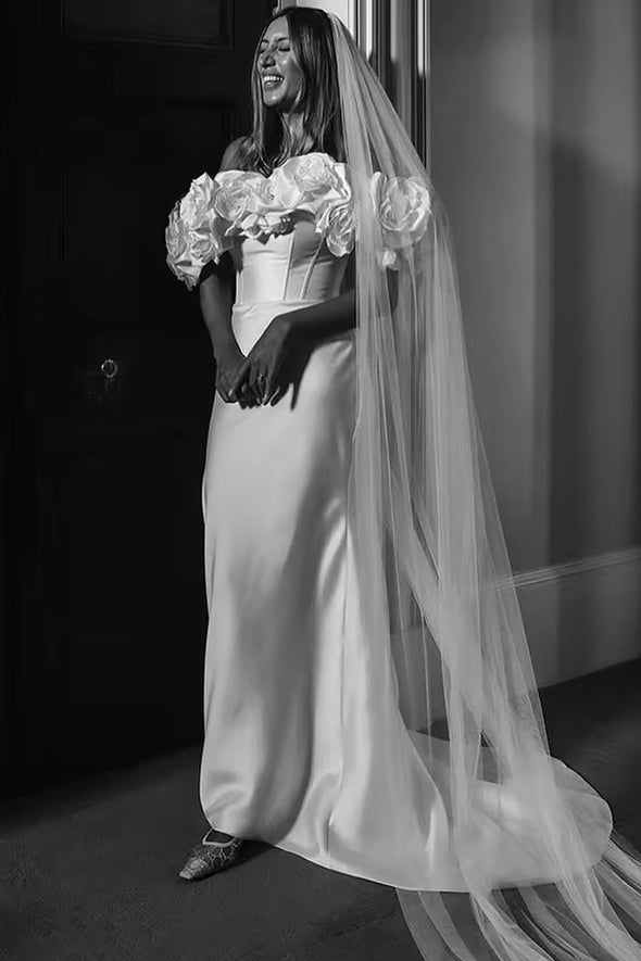 #DZ9325 Wedding Dress 3D Flowers Off-the-Shoulder