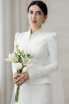 Stand Neck Long Sleeves Wedding Dress Modest Bridal Gown