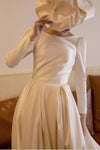 #DZ9373 A Line Wedding Dress Backless Ivory Long Sleeves Satin