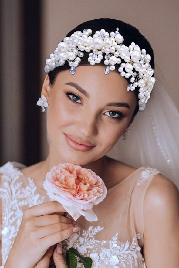 HP674 Bride Hair Pearl Crystal Headband Photography Stage Accessories