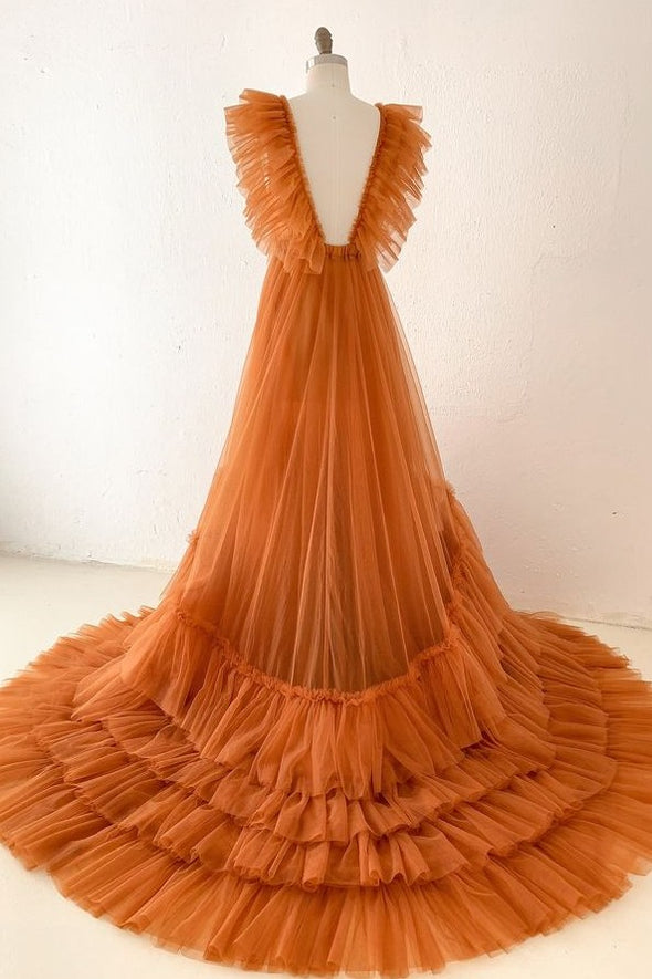 Ruffles Tulle Long Prom Dresses A Line New Style